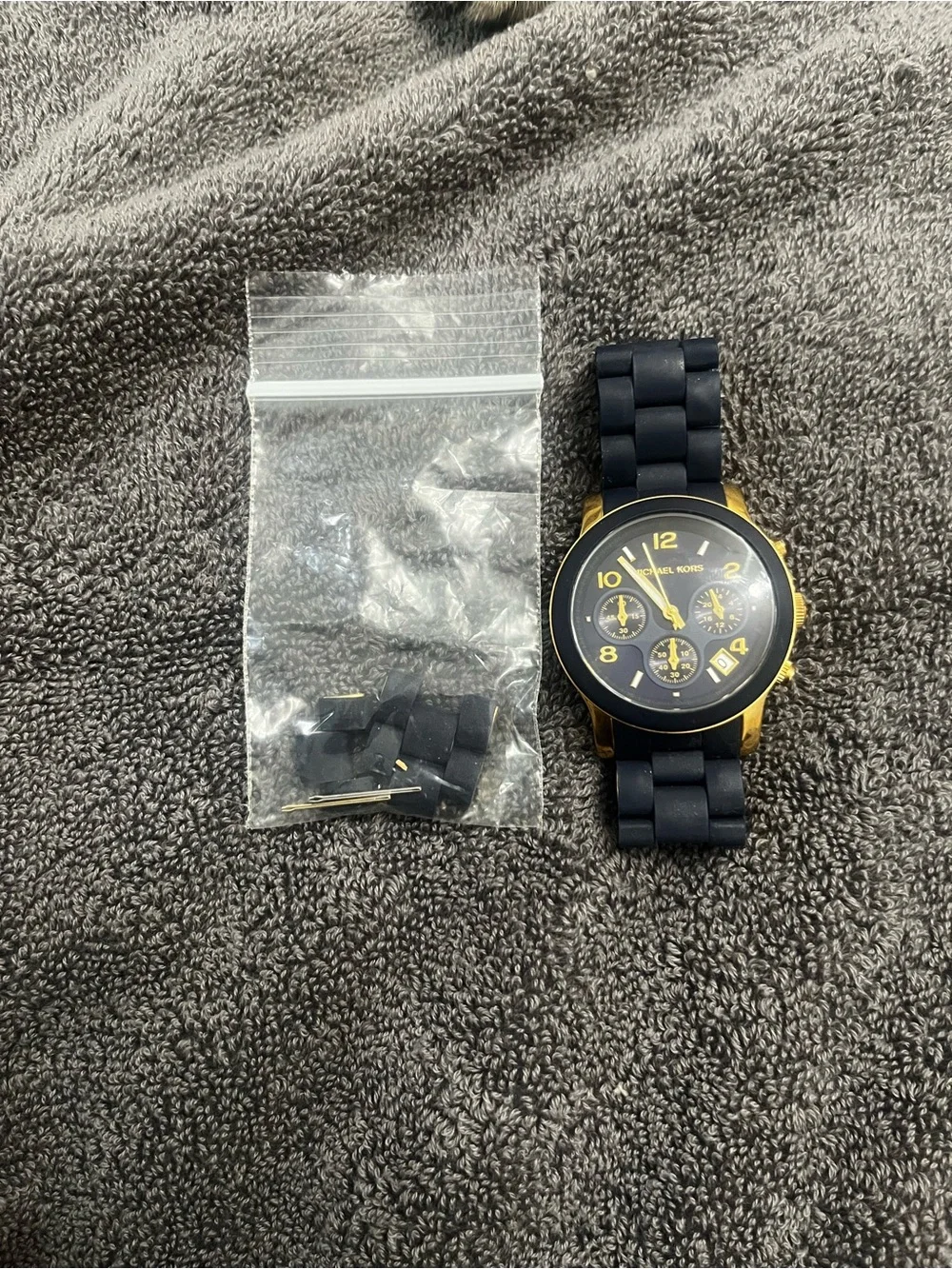 Michael Kors Navy and Gold Silicone Chronograph Watch MK5316
